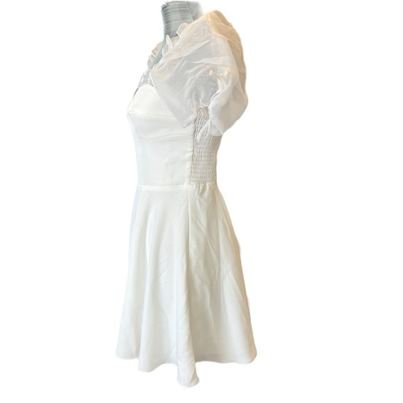 Amanda Uprichard Lovely Dress In Ivory Puff Sleeve Mini - Picture 7 of 11